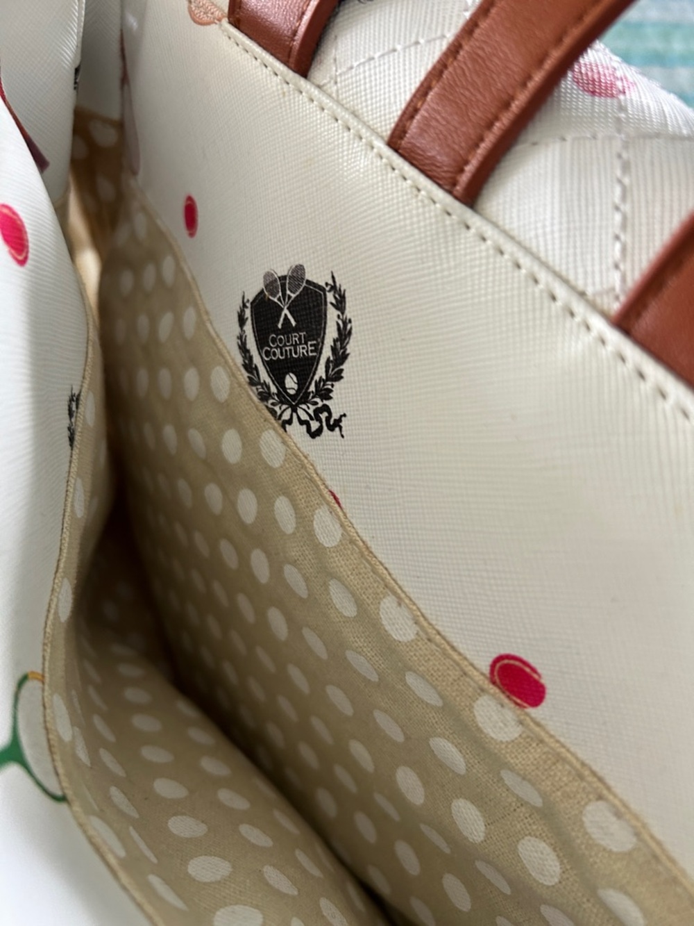 Court  couture White  Tennis Print Drawstring Backpack Vintage Karisa - Picture 6 of 10